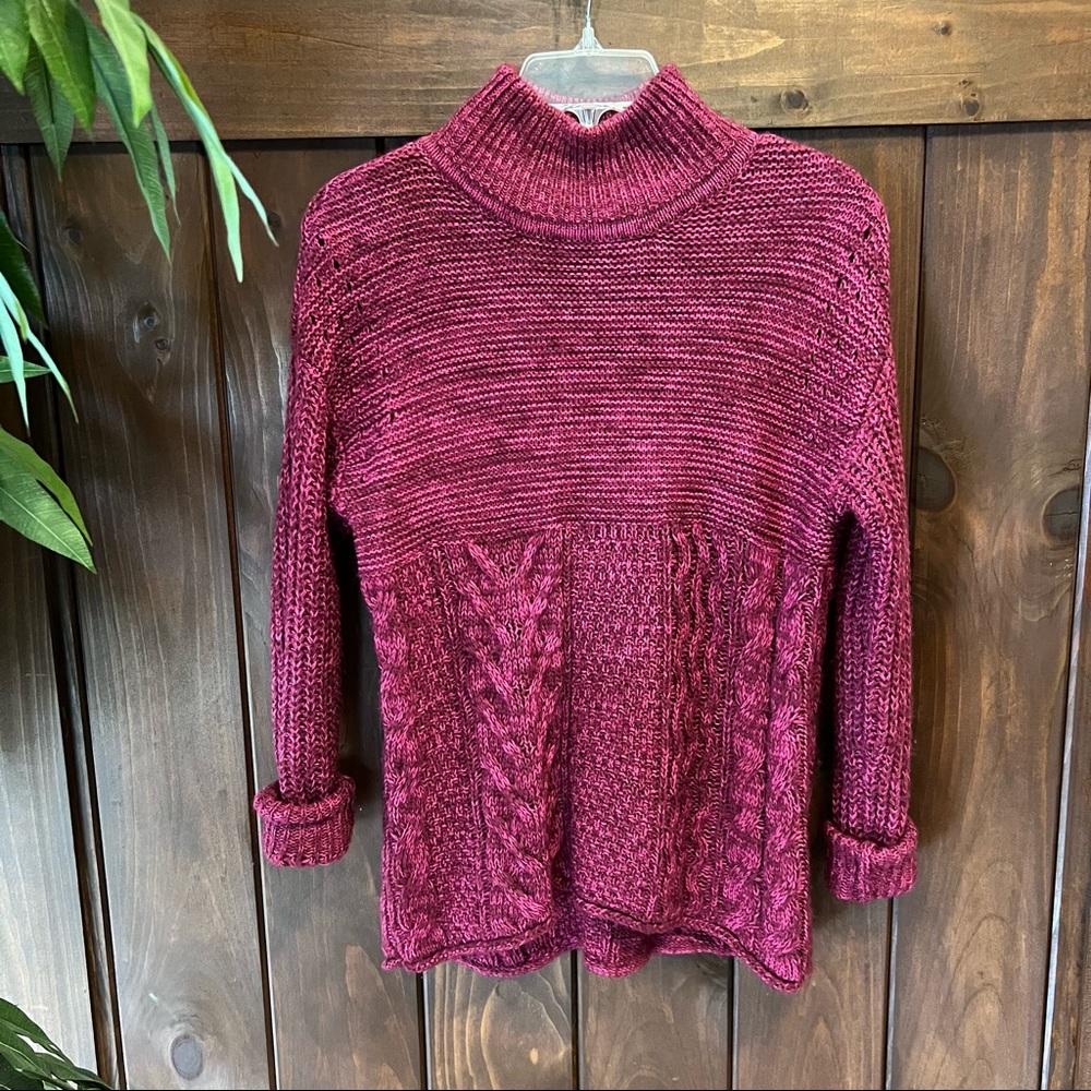 Muted Pink Cable Knit High Neck Turtleneck Sweater